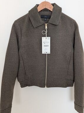 Zara Olive Green Zip-Up Bomber Jacket (XS/S)
